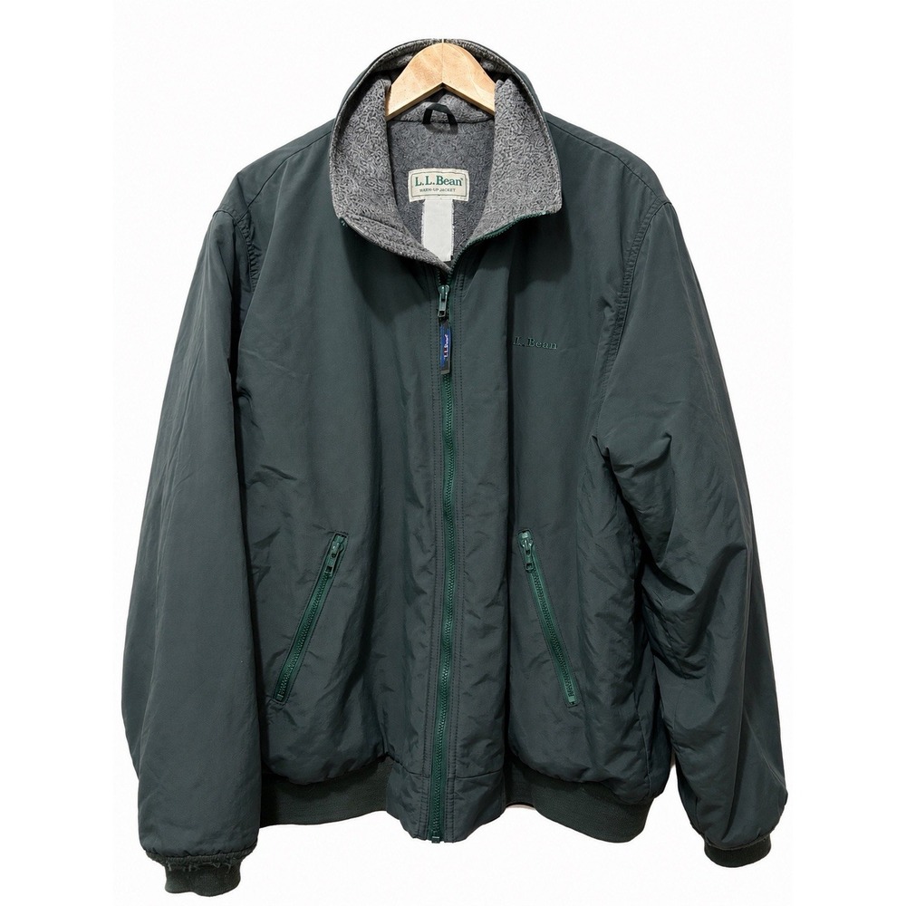 Vintage L.L.Bean Warm-Up Jacket Fleece Lined Full Zip Green Bomber Coat 25x28 - Picture 2 of 11